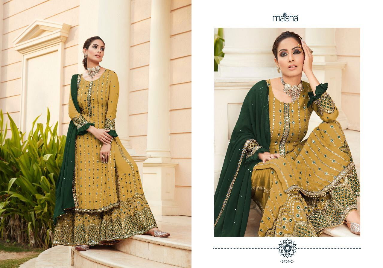 Maskeen Addiction Vol 1 by Maisha 9704 A to C Sharara Wedding Salwar Suits Wholesale Shop In Surat